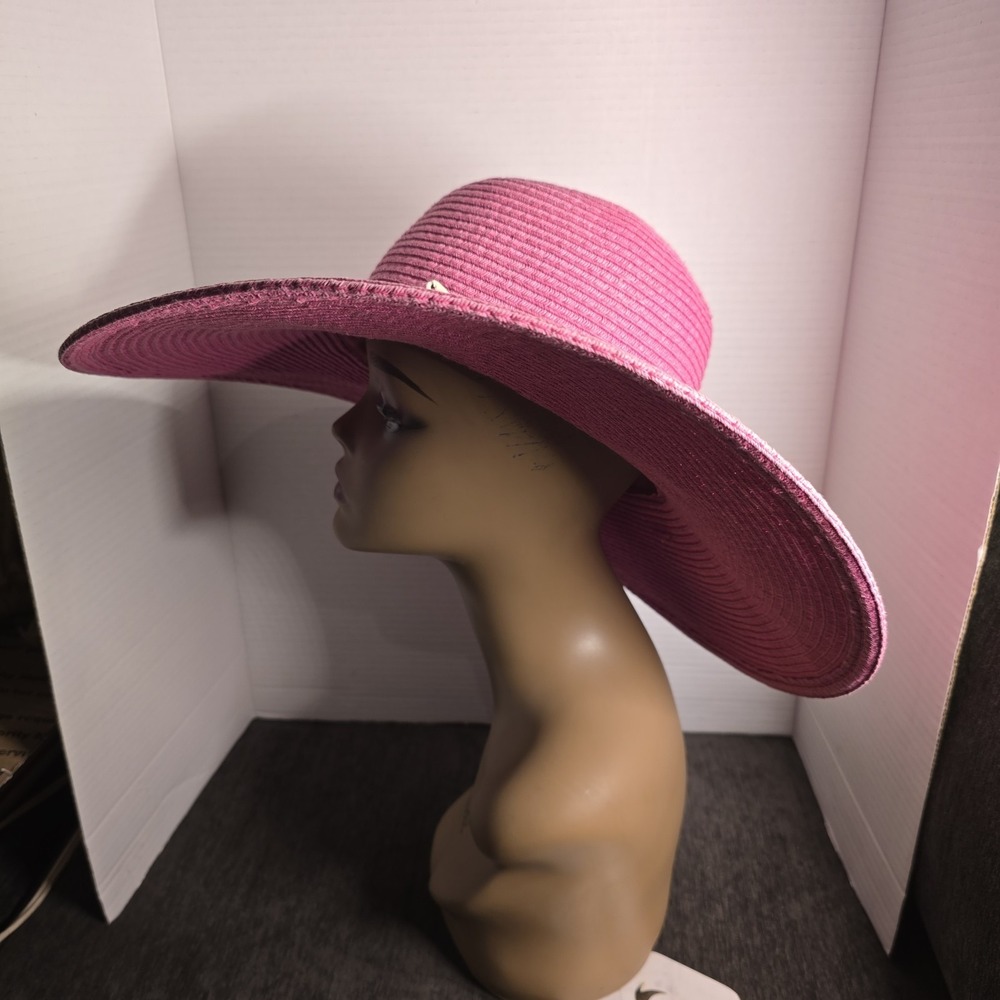Jacobson Hat Company Pink Straw Sun Hat Wide Brim Seashell Beach Floppy Hat - Picture 2 of 6